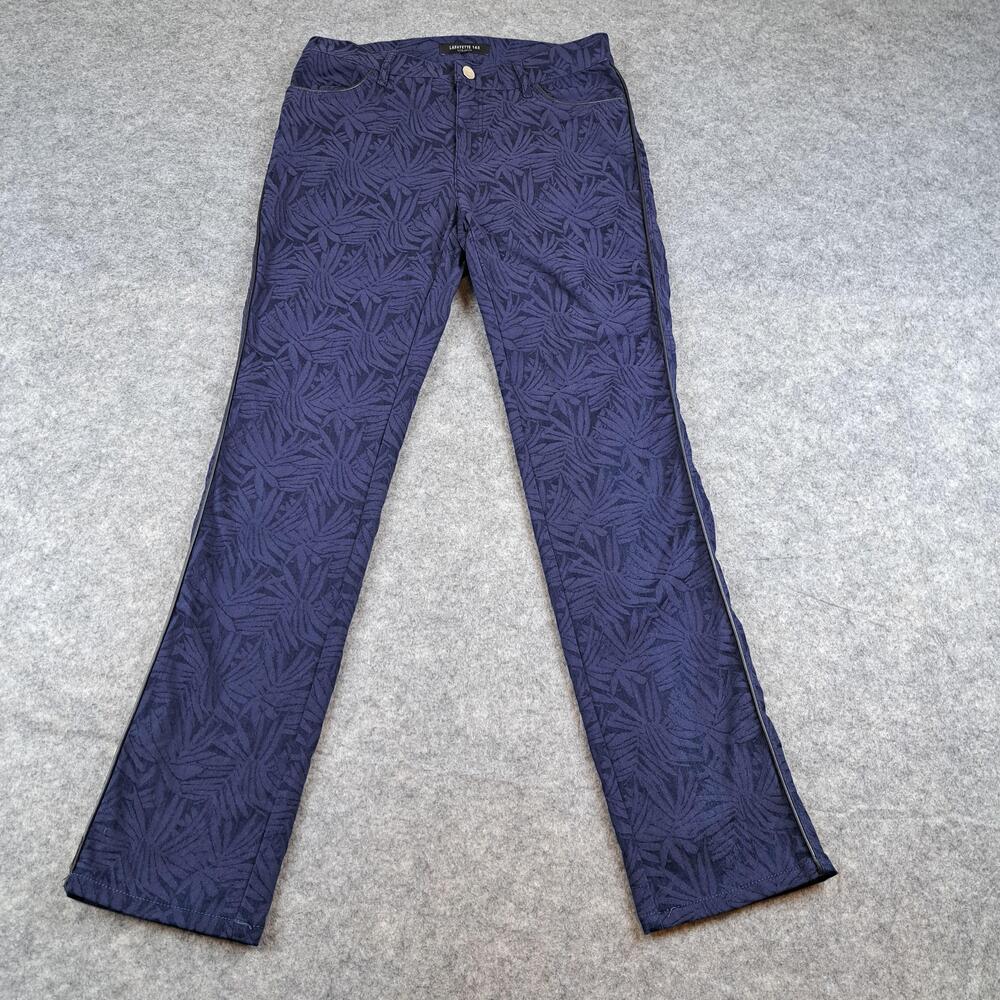 Lafayette 148 Pants Womens 2 Navy Blue Jacquard Leaf Print Straight Leg Trouser